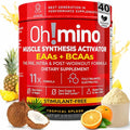 Oh!mino BCAAs + EAAs All 9 Essential Amino Acids for Muscle Growth &amp Recovery Tropical Flavor Stimulant-Free Sugar-Free Pre/Intra Post Workout Supplement Non-GMO