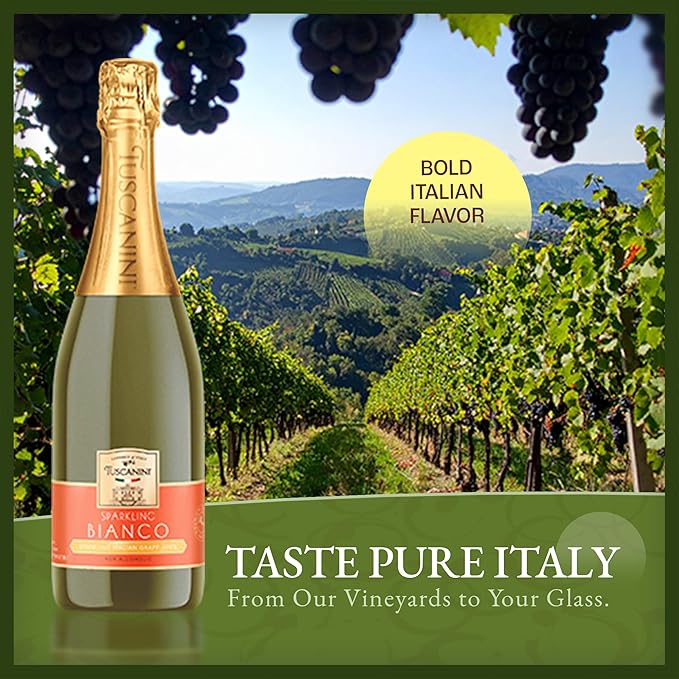Tuscanini Sparkling Bianco Grape Juice 25.4oz (2 Pack) | Non-Alcoholic Celebration Drink | Festive Mushroom Cork | Refreshing &amp Elegant Sparkling Grape Juice | Perfect for Holidays Weddings &amp