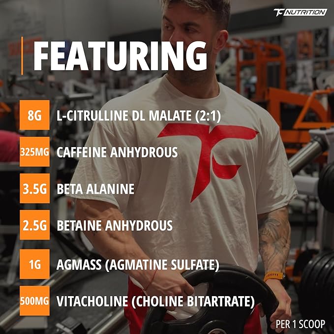 TC Nutrition Batch 27 Pre Workout Powder - 8g Citrulline 3.5g Beta Alanine 2.5g Betaine 325mg Caffeine | Instant Energy Focus Pumps &amp Strength | Nitric Oxide Booster 20 sv (Orange Cream)