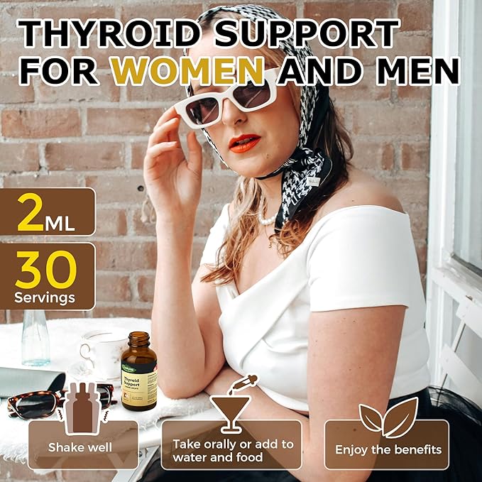 Q'ankyaq Thyroid Supplement Liquid Drops Thyroid Drops for Women with Selenium Zinc Iodine L-Tyrosine Ashwagandha Thyroid Balance Metabolism Immune &amp Energy Support 60ML