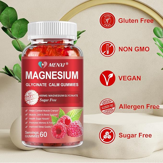 Magnesium Gummies 600mg per Serving-Magnesium Glycinate 400mg and Magnesium Malate 200mgSugar Free Magnesium Potassium Supplement for Calm Mood Muscle Bone &amp Energy Support120 Raspberry Gummie