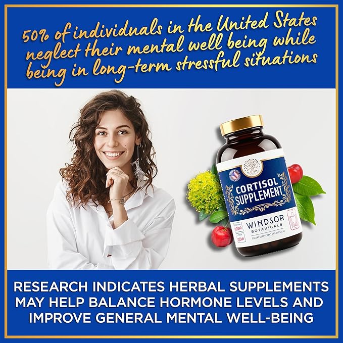 15-IN-1 Cortisol Supplements for Women &amp Men - Cortisol Reducer Manager with Ashwagandha Acerola L-Tyrosine Vitamin C B6 - Mood Stress Relief Restful Sleep Support - 60 Capsules 60-Day Sup