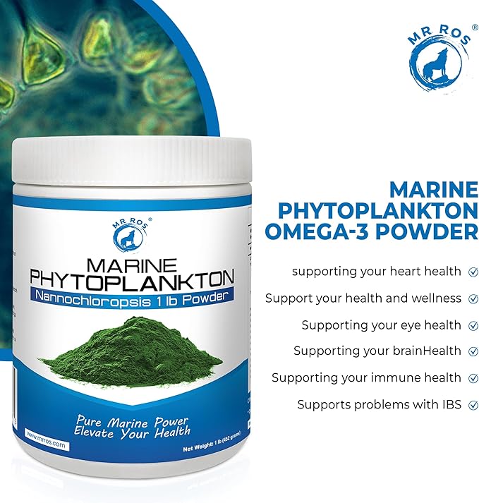 Marine Super Greens Powder for Dogs &amp Humans – Pure Phytoplankton Omega-3 EPA Antioxidants Protein Vitamins &amp Minerals – Skin Coat Vitality &amp Immune Support – 1 lb Bulk