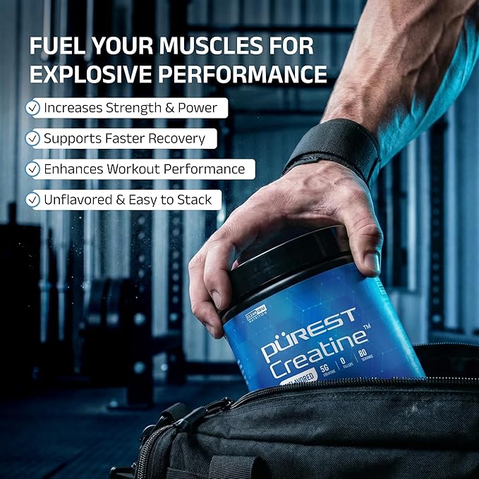 Cleanform Purest Creatine Monohydrate Powder - Ultra-Pure Micronized Supplement for Explosive Strength Lean Muscle Growth and Enhanced ATP Recovery - Unflavored (80 Servings)
