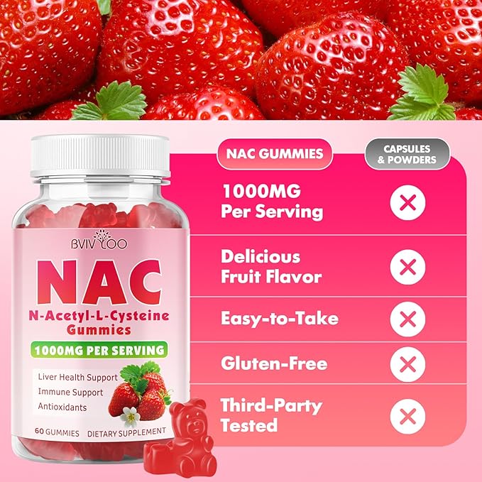 2 Pack Sugar-Free 1000mg NAC Gummies N-Acetyl Cysteine Supplement for Antioxidants &amp Immune Support 120 Vegan Gummies