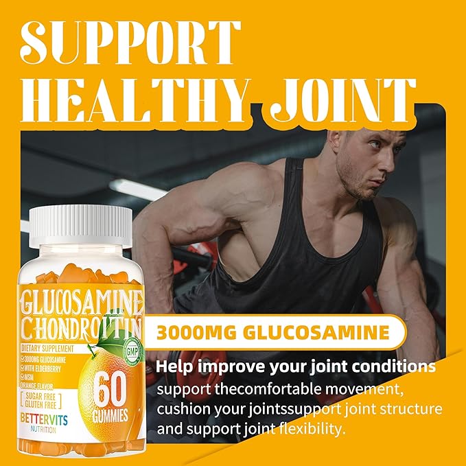 Glucosamine Chondroitin Gummies with MSM &amp Elderberry Extra Strength - Joint Support Antioxidant Immune Support Supplement for Adults Men &amp Women120 Orange Gummies