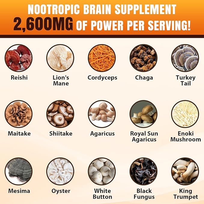 Mushroom Supplement Brain Supplements for Memory and Focus 20 in 1 Mushroom Complex with Lion's Mane Reishi Turkey Tail Cordyceps Maitake Shiitake for Energy Focus Memory 7 Pack