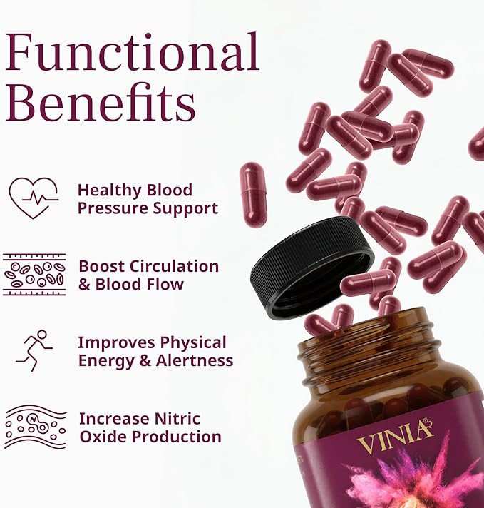 VINIA Piceid Resveratrol Supplement + Electrolyte Hydration Powder Mix Berry | Blood Flow Heart &amp Circulation Support | 60 Caps + 30 Sticks