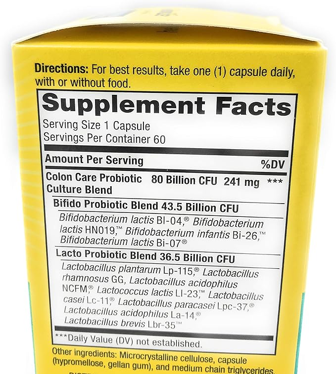 Renew Life Adult Colon Care Probiotic Supplement Gluten Dairy &amp Soy Free 80 Billion CFU Per Capsule 60 Capsules (Package May Vary)