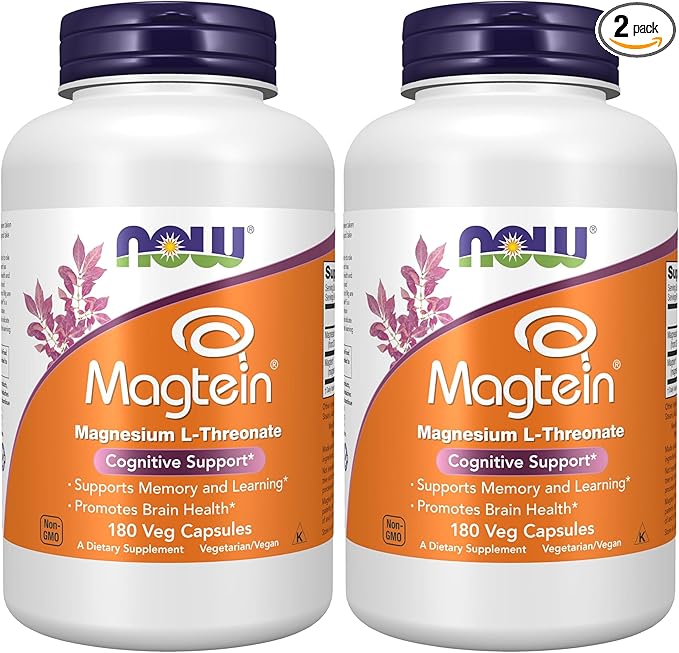 Now Foods Supplements Magtein Magnesium L-Threonate Cognitive Support* 180 Veg Capsules (Pack of 2)