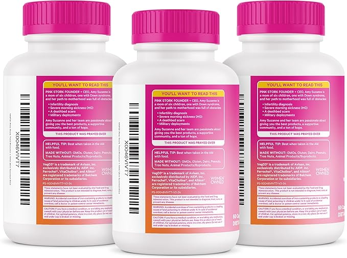 Pink Stork Total Prenatal Vitamins with DHA Folate Iron Choline and Vitamin B12 - Preconception Nutrition - Prenatals for Women Pregnancy Must Haves - Mint Essence 180 Capsules 3 Month Supply