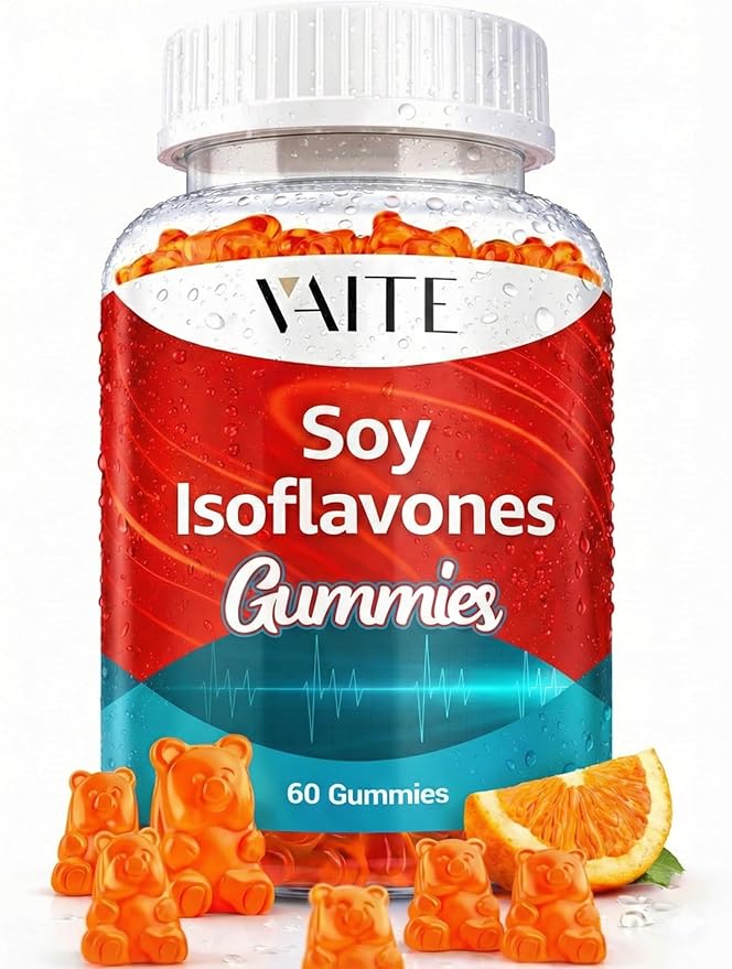 Soy Isoflavones Supplement for Women – Non-GMO Phytoestrogens for Menopause Relief Hot Flashes Hormonal Balance Genistein Soy with Isoflavones Bone Health Support – 60 Vegan Chewable Gummies