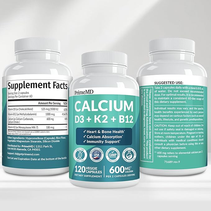 4-in-1 Calcium Supplements for Women and Men - Calcium with Vitamin D3 K2 5000 IU Supplement 601mg per Serving for Heart Bones &amp Body Defenses - Gluten-Free Vegan-Friendly (240 ct)