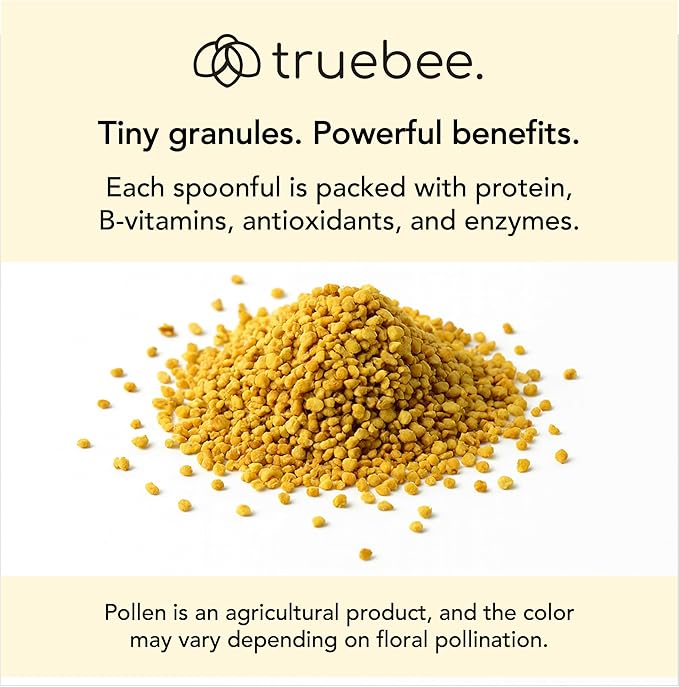 truebee Bee Pollen Granules 5.2 oz - Made in New Zealand 100% Raw Superfood with Natural Vitamins Enzymes B Vitamins Amino Acids &amp Protein – Paleo &amp Keto Friendly Gluten-Free