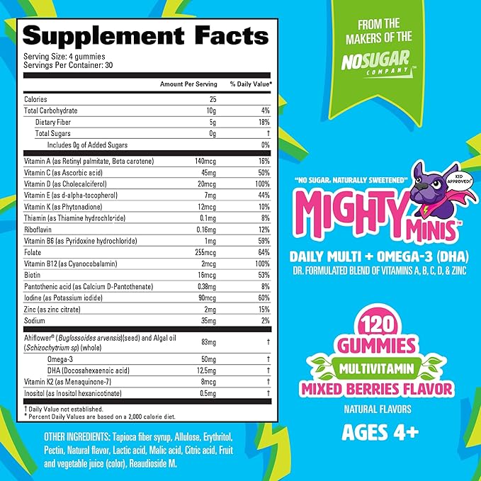 Slow-Crafted Sugar-Free Kids Multivitamin Gummies with Allulose | Kid-Approved Mixed Berries | for Immunity Growth Focus &amp Mood | Healthy Clean No Artificial Color or Flavor 120 Ct