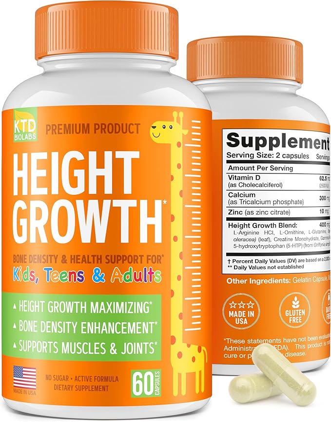 Height Growth Maximizer - Made in USA - Natural Height Increase Booster &amp Teen Vitamins - Pills to Grow Taller at Any Age - Bone Growth Supplement for Adults &amp Kids