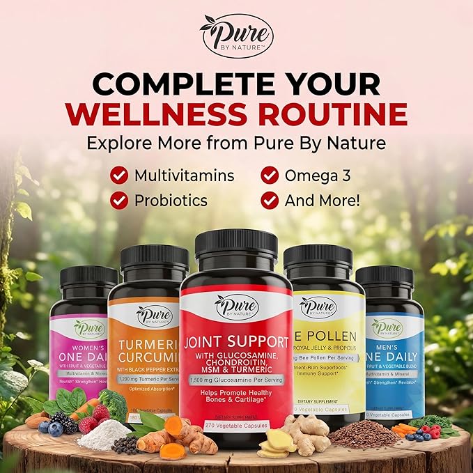 Pure By Nature Joint Support Glucosamine with Chondroitin Turmeric MSM Boswellia Supplement 270 Capsules