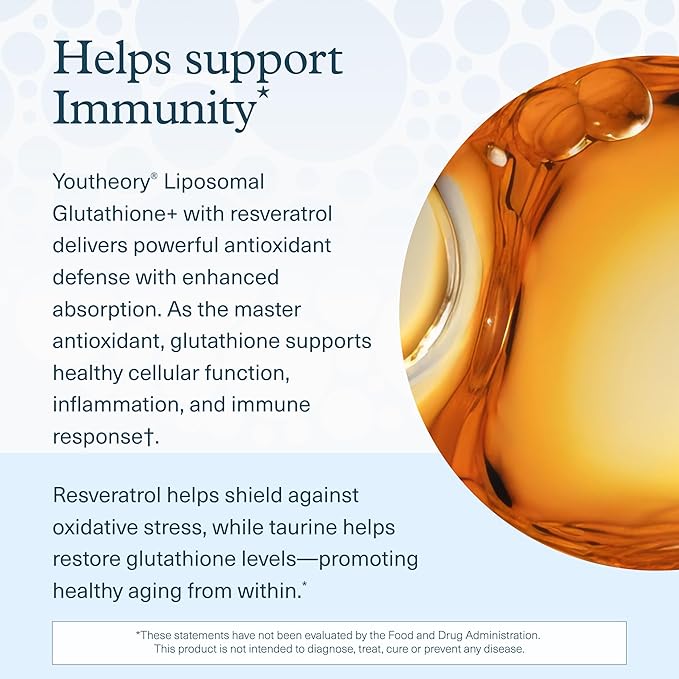 Youtheory Liposomal Glutathione with Resveritrol Vegetarian 60 Count Promotes Healthy Aging from Within