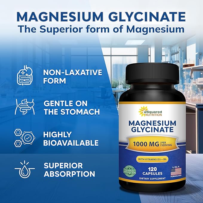 Magnesium Glycinate 1000mg with Vitamin D3 &amp B6-500mg per Capsule - Pure Elemental Mag Supplement Complex for Sleep Muscle Bone Health - Replace Gummies Tablets &amp Powder - 120 Capsules