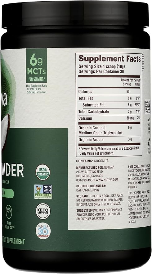 Nutiva Organic MCT Powder 10.6 Ounce