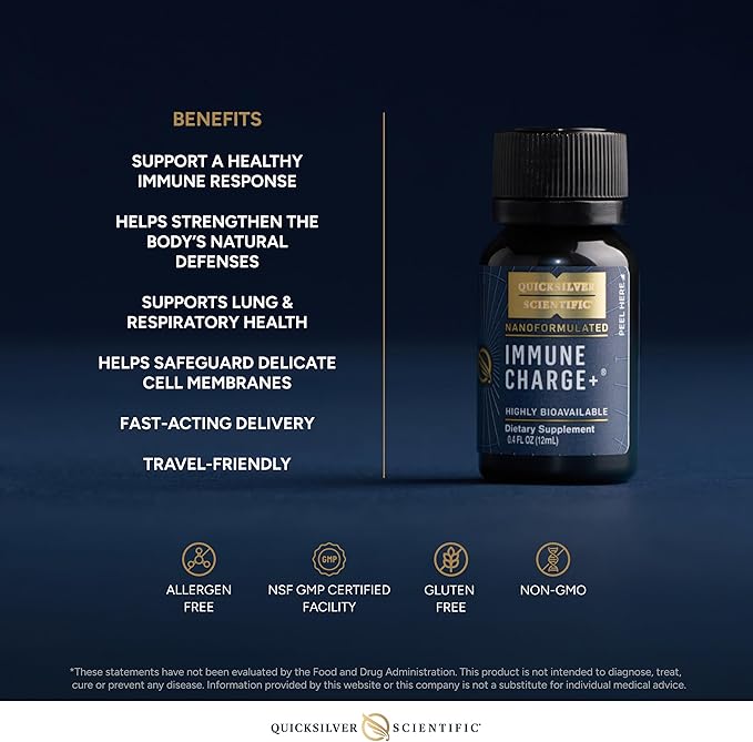 Quicksilver Scientific Immune Charge+ - Portable Wellness with Elderberry Vitamin C E K1 K2 10000 IU Vitamin D for Optimal Immune System Support (12 Single Serving Shots)