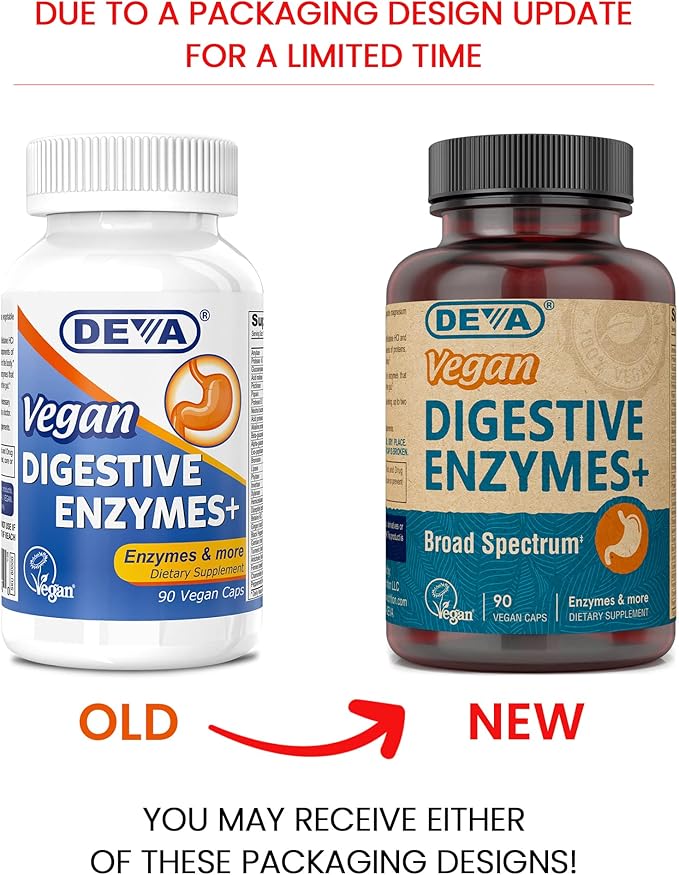 Deva Vegan Vitamins Digestive Enzymes Plus Supplement - A Unique Blend of Enzymes &amp Herbs - 90 Capsules 1-Pack