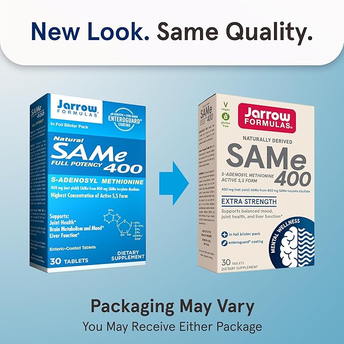 Jarrow Formulas SAMe Supplement 400 mg - 30 Tablets - High Concentration of Active SS Form - Supports Joint Health Liver Function Brain Metabolism Balanced Mood &amp Antioxidant Defense - 30 Serv