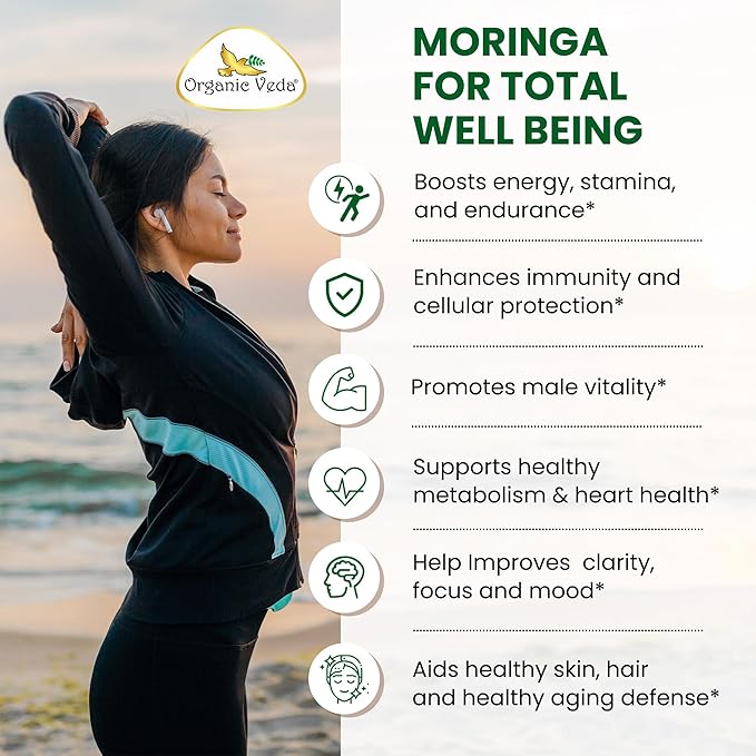 Organic Veda Moringa Seed Capsules - Omega 3 6 9 Antioxidants Vitamins Amino Protein Rich Organic Moringa Capsule - The Miracle Tree Vitality Energy &amp Focus Supplement for Men &amp Women 1