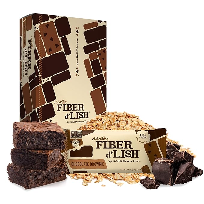 NuGo Fiber d'Lish Chocolate Brownie 12g High Fiber Vegan 150 Calories 16 Count