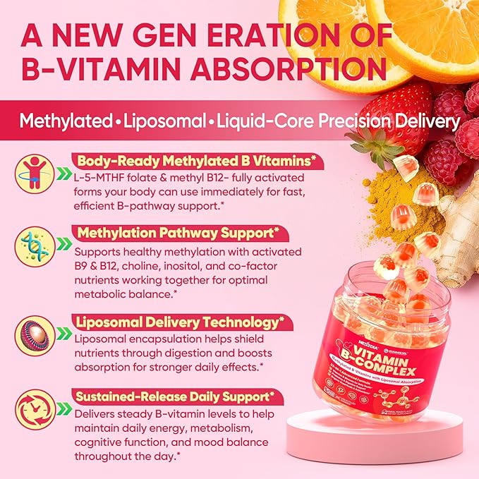 Methylated Vitamin B Complex Gummies for Women &amp Men High Dose 2000 mcg Methyl B12 Liposomal Super All B Vitamins Methylfolate B1 B2 B3 B5 B6 B7 Vitamin C Choline for Energy Focus 60Co