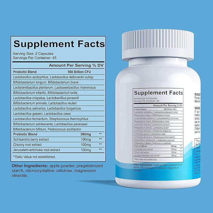 Probiotics for Women and Men 500 Billion CFU 22 Strains + Organic Prebiotics Daily Probiotics for Digestive Immune &amp Gut Health - 90 Capsules