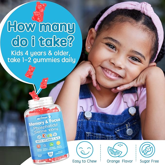 Sugar Free Phosphatidylserine Gummies for Kids + Fiber Gummies for Adults