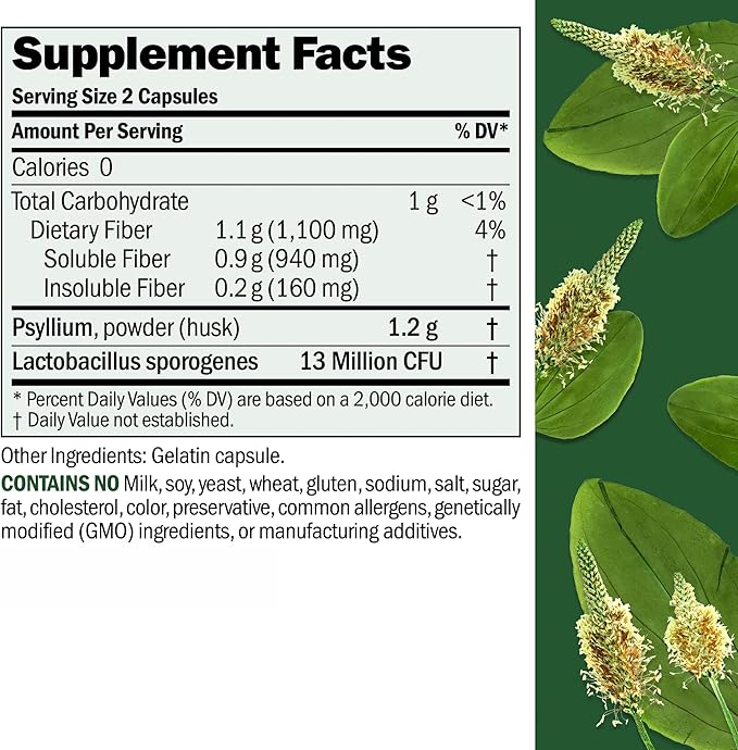ANDREW LESSMAN Fibermucil 1000 Capsules -Psyllium Husk Powder. Gently Promotes Regularity and Digestive Health. Rich in Fiber. Gentle Easy Effective. No Additives. Small Easy to Swallow Capsules