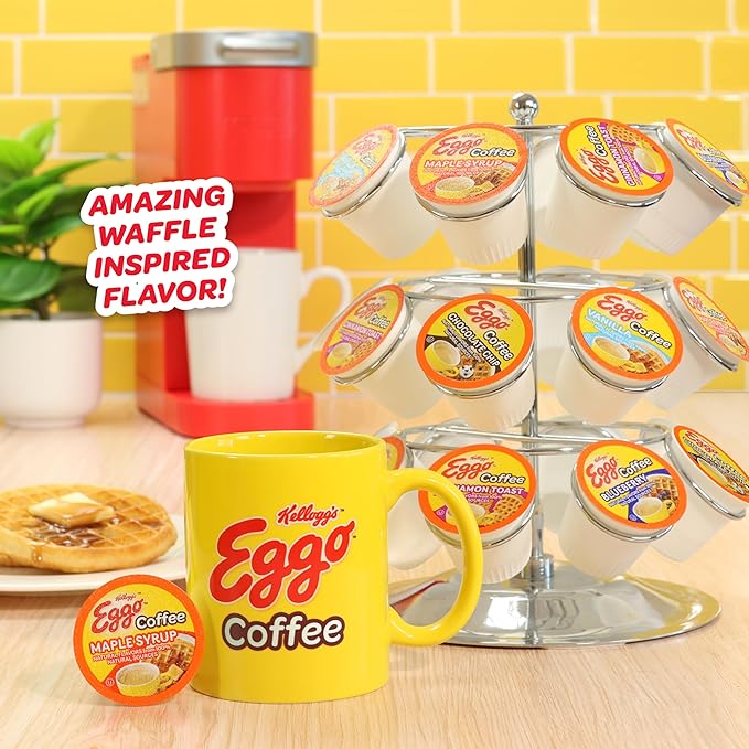 Eggo Beverages Waffle Flavored Coffee Pods Variety Pack Sampler for Keurig K Cup Brewers Fair Trade Certified 40 Count – Chocolate Chip Cinnamon Maple Syrup Blueberry Vanilla