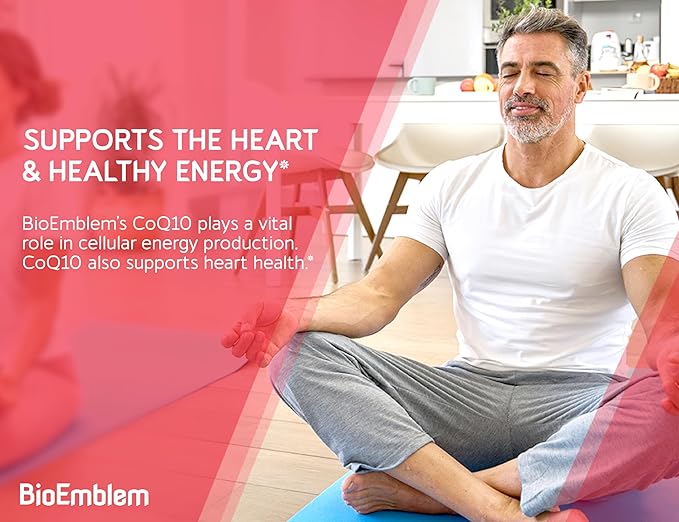 BioEmblem CoQ10 with BioPerine - 200mg Softgels High Absorption - Coenzyme Q10 Antioxidant for Energy Production Heart Health - Natural Form Non-GMO CoQ10 Supplement - 90 Count