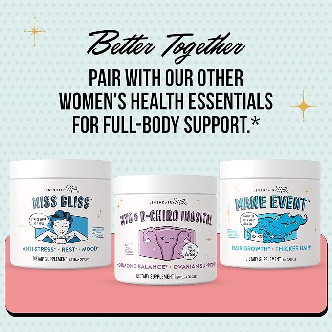 Legendairy Milk Pure Myo-Inositol &amp D-Chiro Inositol PCOS Supplements Inositol Supplement for Women Hormone Balance 40:1 Ratio Ovarian Support Fertility Supplement | 2000mg 120 Vegan Capsules