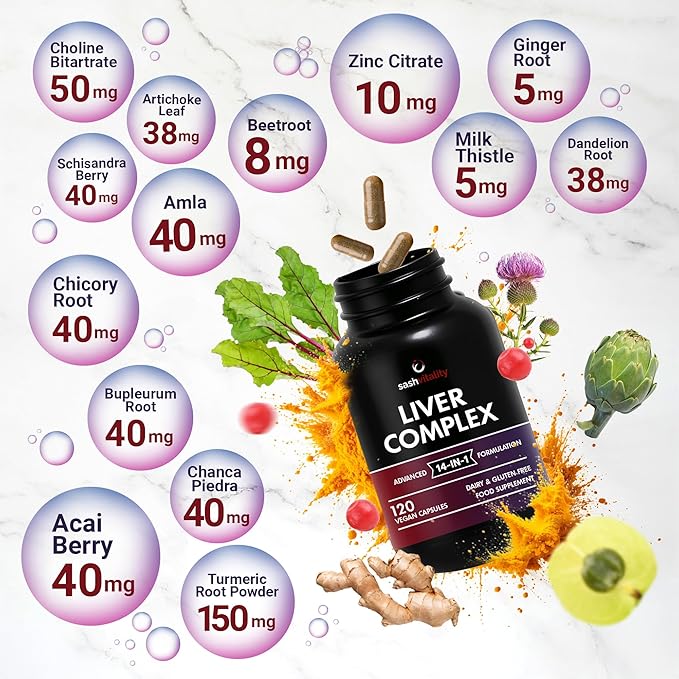 Liver Support Capsules High Strength - 13 Essential Natural Ingredients for Healthy Liver Function - Premium Liver Supplement - 120 Vegan Liver Pro Care Tablets - 8 Weeks Usage - UK Made Sash Vitality