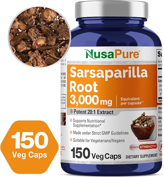 NusaPure Sarsaparilla Root Capsules 150 mg 150 Veg Capsules (Non-GMO Vegan)