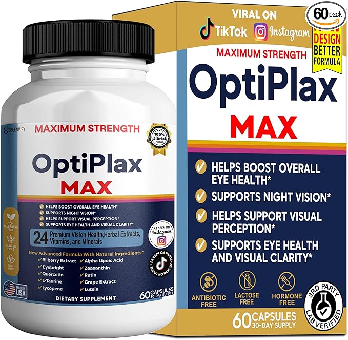 OptiPlax Max Vision Support Supplement 24 Premium Herbal Extracts Vitamins &amp Minerals 60 Capsules (1)