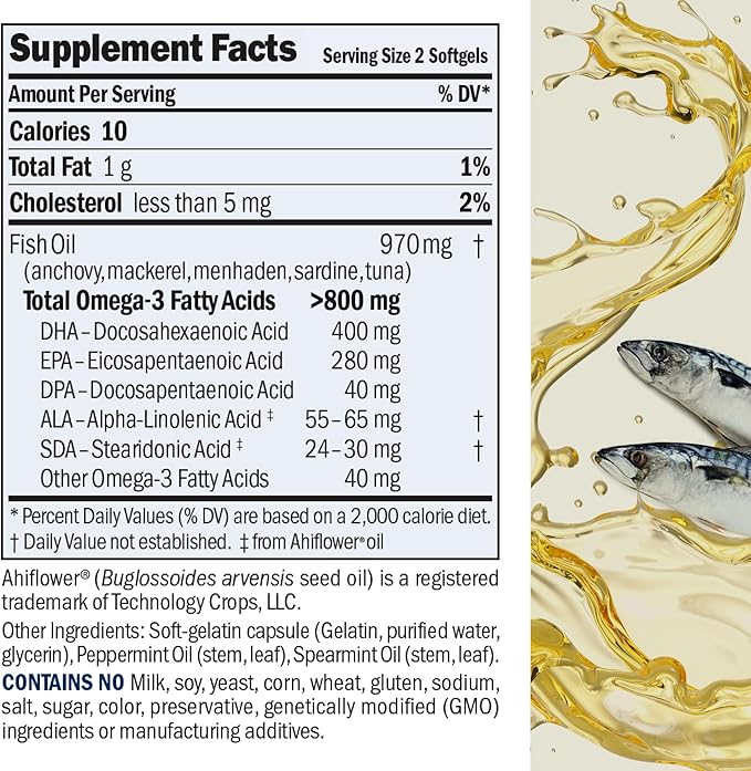 ANDREW LESSMAN Essential Omega-3 Mint - 360 Softgels - Ultra-Pure High Potency Omega-3 Oils. High DHA No Stomach Upset No Contaminants No Mercury. Small Easy to Swallow Softgels