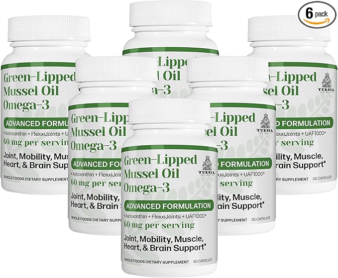TURNER New Zealand Green-Lipped Mussel Oil Essential Omega-3s UAF1000+ Antioxidant Astaxanthin 6 Bottles 360 Softgels