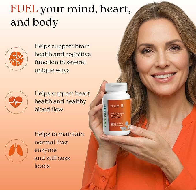 NatureCity True-E Full Spectrum Tocotrienols Vitamin E &amp Natural Alpha Tocopherol Supplement | Sustainable Vitamin E Tocotrienols from Evnol Suprabio | Non-GMO Vitamin E Complex | 60 Soft gels
