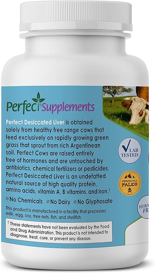 Perfect Supplements – Perfect Desiccated Liver – 120 Capsules – Undefatted Beef Liver – Natural Source of Protein Iron Vitamins A &amp B – 2 Pack