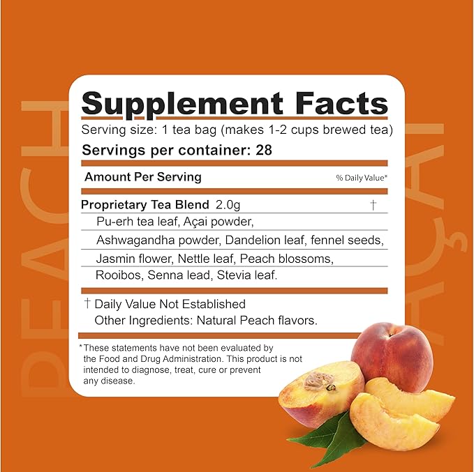 Dr. Zisman ZT Slimming - Peach and Acai Herbal Tea Blend with Ashwagandha Rooibos and Acai - 28 Day Wellness Blend (28 Tea Bags)