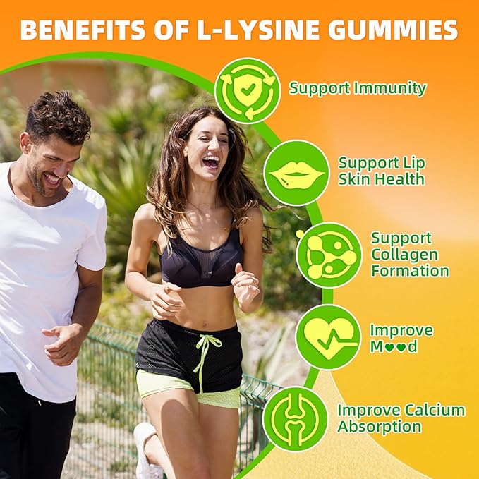 L-Lysine Gummies 500mg Lysine Gummies Supplement for Immune Support &amp Skin Health Collagen Formation Support Vegan Gluten Free Chewable Supplement for Adults &amp Kids Orange Flavor 120 Cou