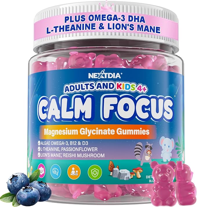 Focus Gummies for Kids &amp Adults w/Magnesium Glycinate Omega-3 DHA Lion's Mane L-Theanine Methyl B12 &amp Vitamin D3 Brain Supplement Support Calm Sleep Attention Concentration and Memory