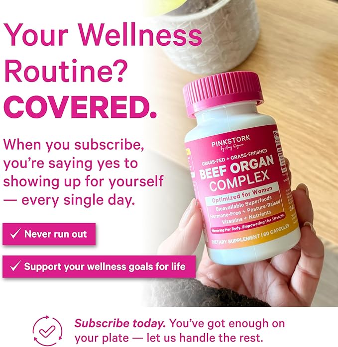 Pink Stork Primal Nutrition &amp Stress Supplements | Cortisol Complex &amp Beef Organ Bundle for Women | Adaptogen Stress Support Energy &amp Hormone Balance