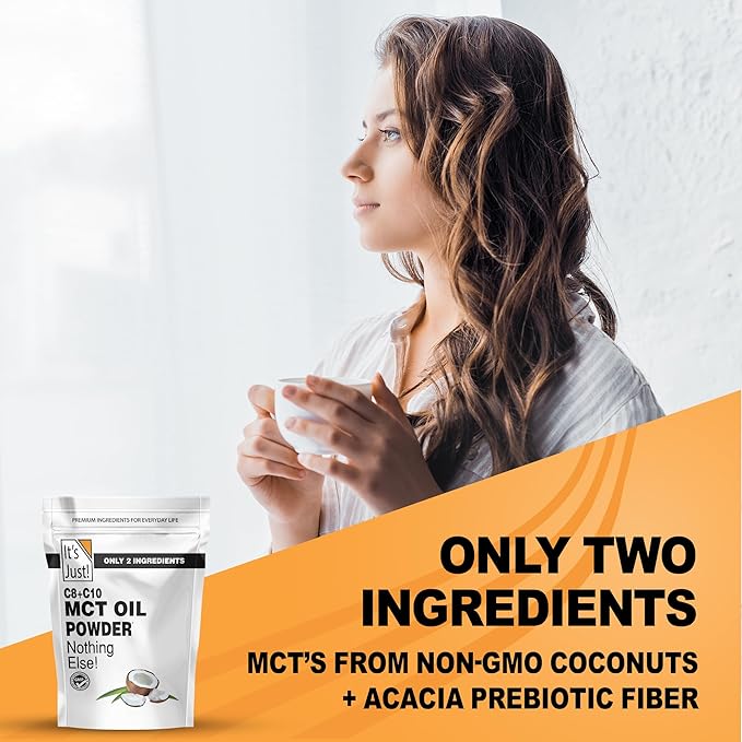It's Just! MCT Oil Powder With Prebiotic Fiber - Keto Non-GMO C8 C10 Coffee Creamer - 24 oz
