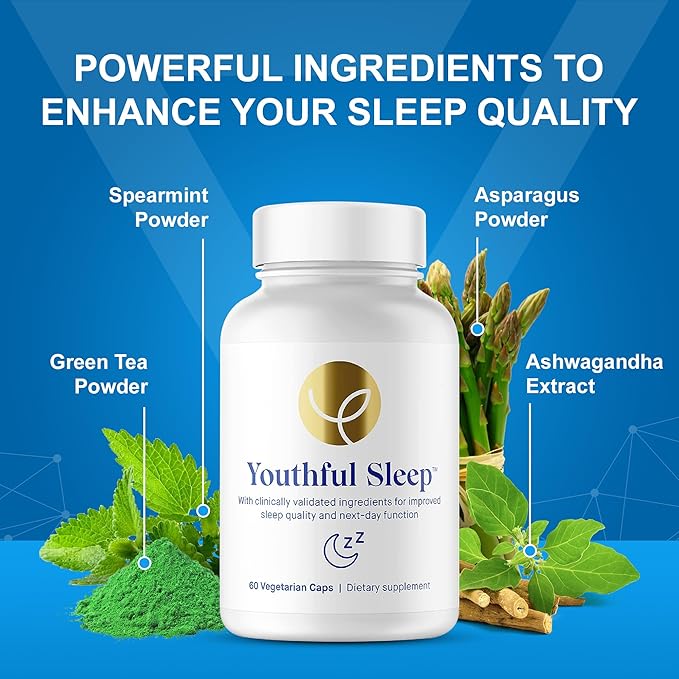 Youthful Sleep Supplement - Natural Sleep Support No Melatonin Deep Rest - 60 Capsules