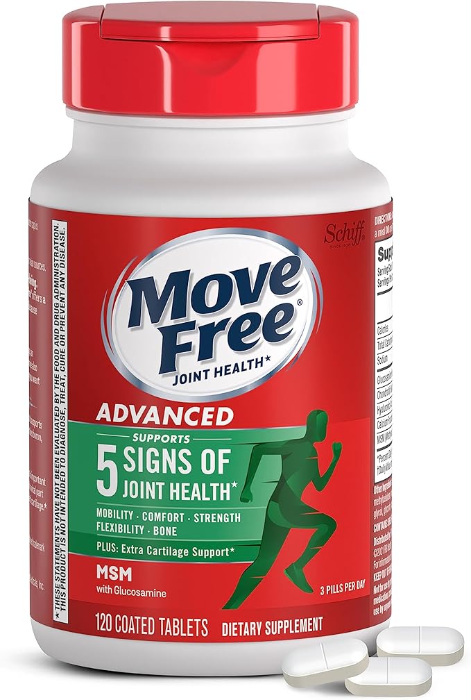 Move Free Advanced Glucosamine Chondroitin MSM Joint Support Supplement Supports Mobility Comfort Strength Flexibility &amp Bone - 120 Tablets (40 servings)*